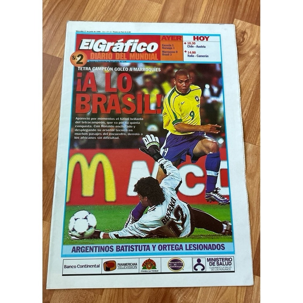 Vintage‎ El Grafico Diario del Mundial A Lo Brasil Junio 17  1998